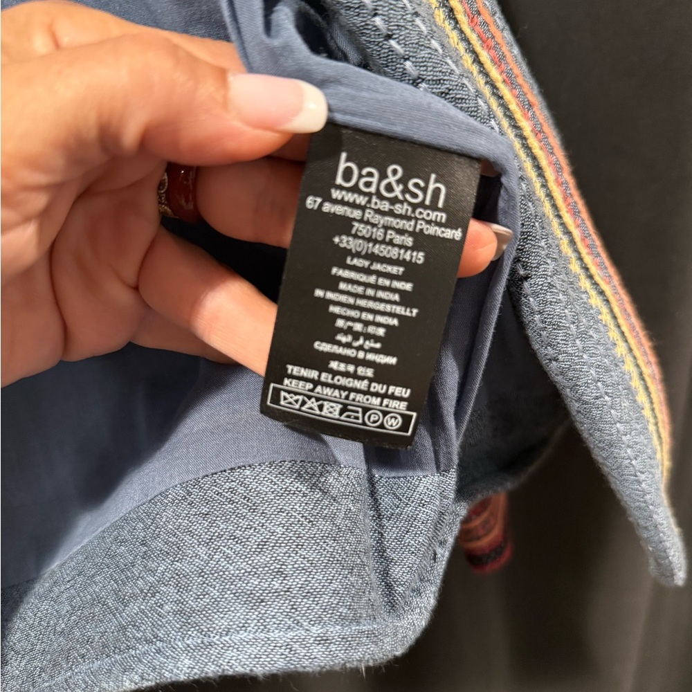 ba&sh Textured Blue Jacket with Multicolor Stripes - Picture 7 of 9